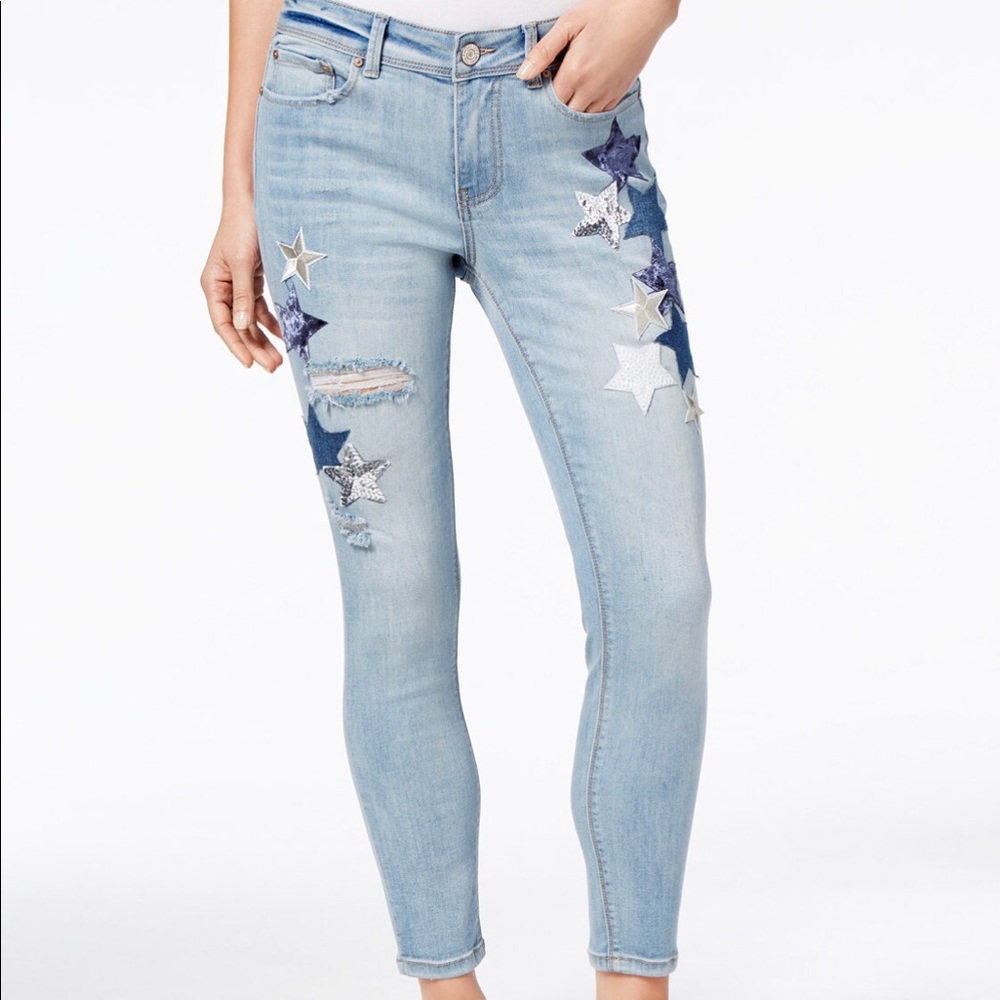 Indigo Rein junior star- patch ripped skinny jeans